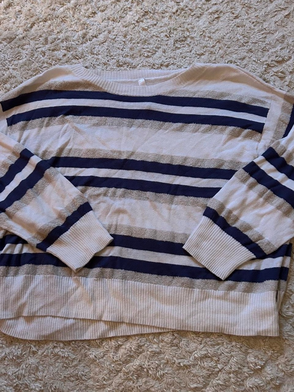 Striped Crewneck Sweater in Navy and Cream